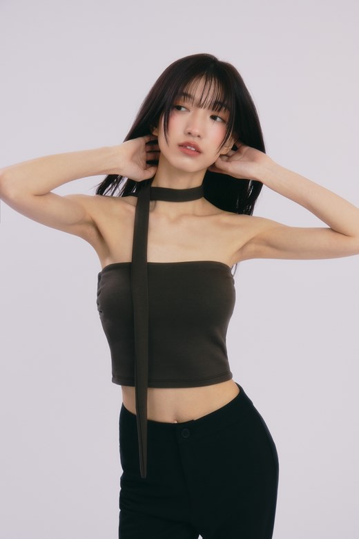 細肩抓皺綁帶Bra Top