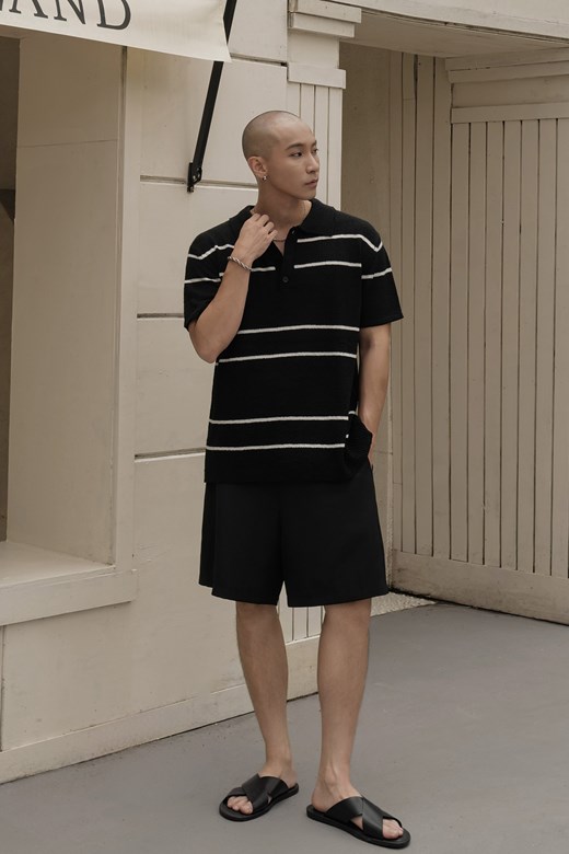 翻領條紋薄針織短袖(MEN)