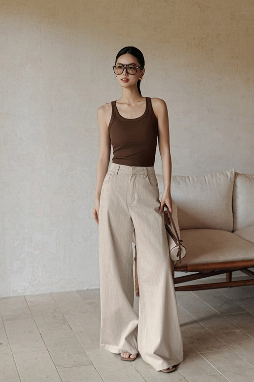 混色牛仔寬褲