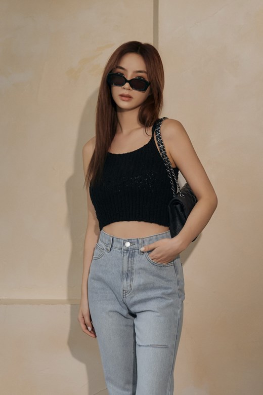 U領細肩粗針背心