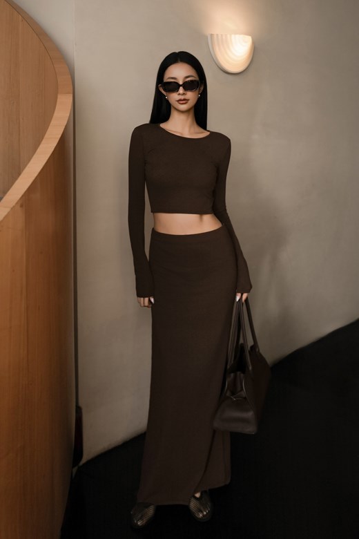 直筒彈力針織長裙