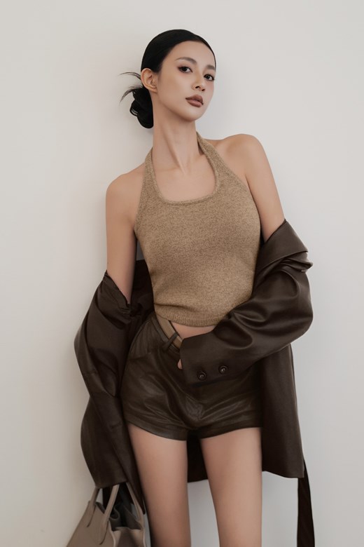 繞脖厚絨針織背心