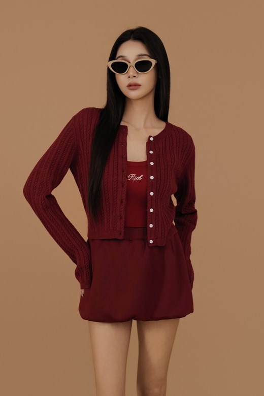 圓領麻花排釦開衫