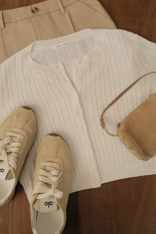 圓領麻花排釦開衫