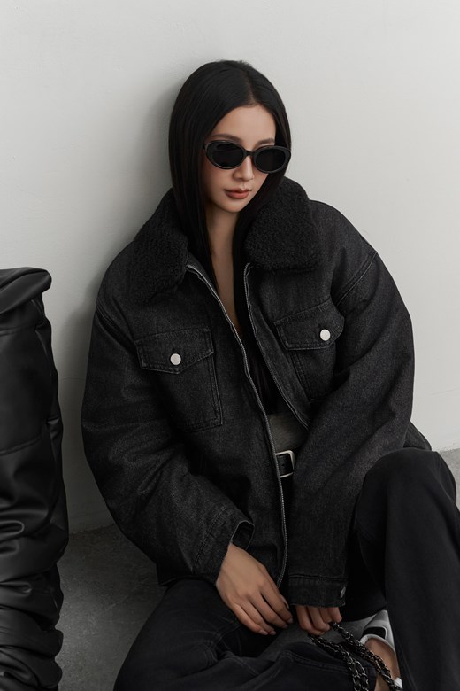 羊羔毛拼接鋪棉牛仔外套(UNISEX)