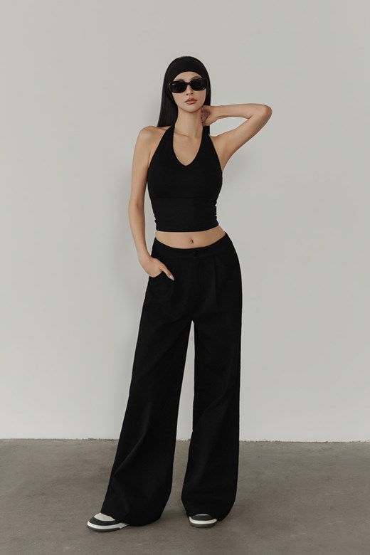 壓摺斜紋落地寬褲