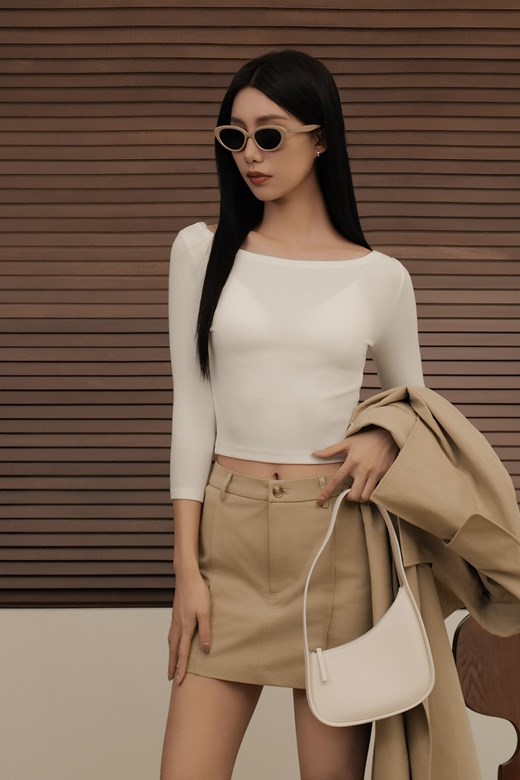 船型領棉質七分袖上衣