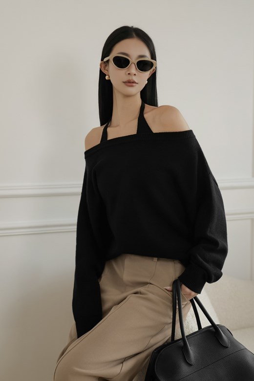 兩件式針織繞脖背心毛衣