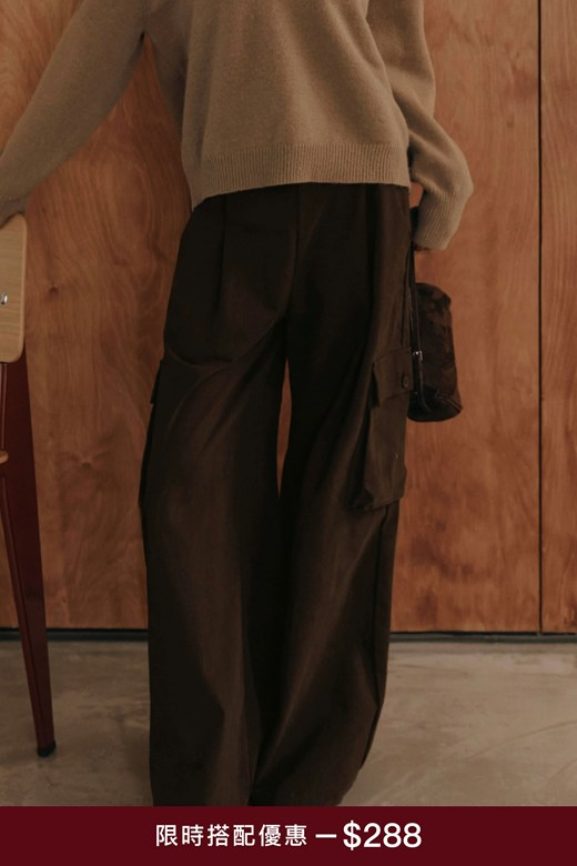 打摺斜紋工裝寬褲