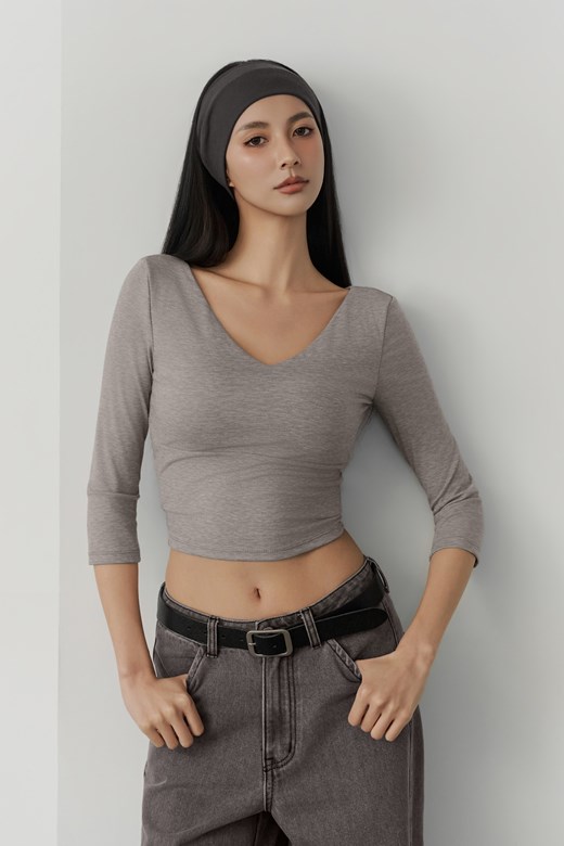 棉質V領七分袖BRATOP