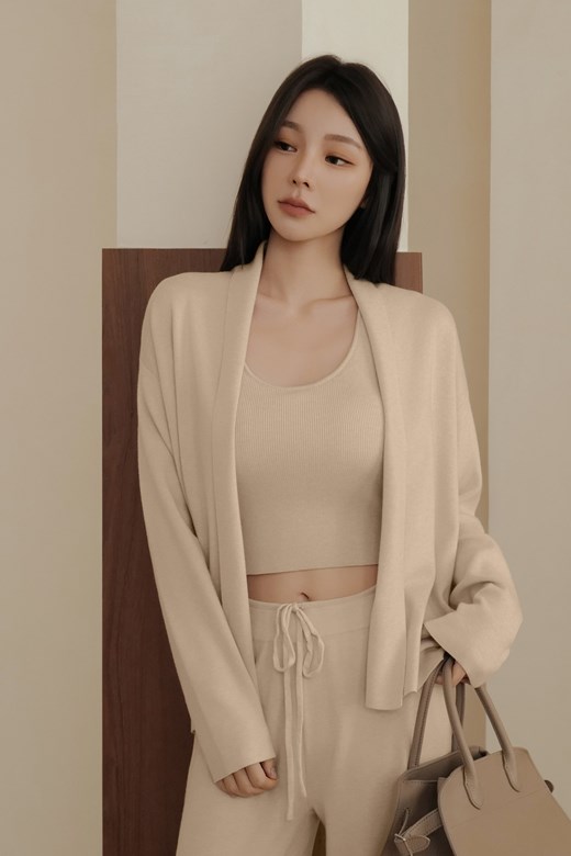 細針羊毛翻領開衫外套