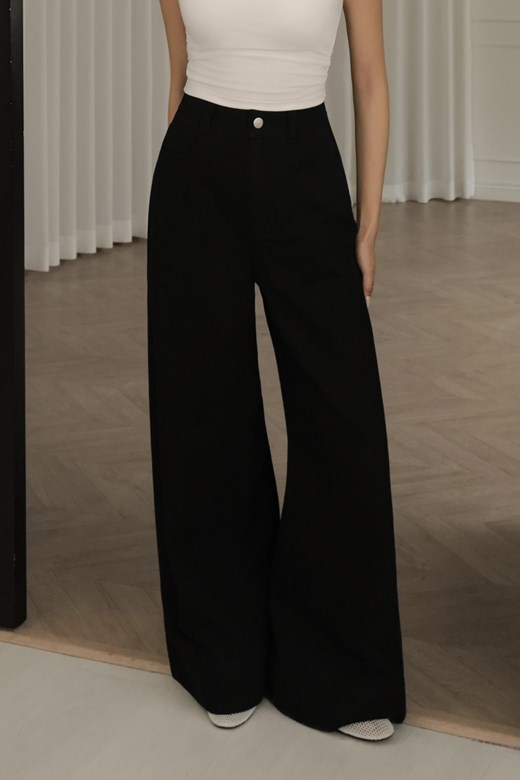 高腰拼接大寬褲