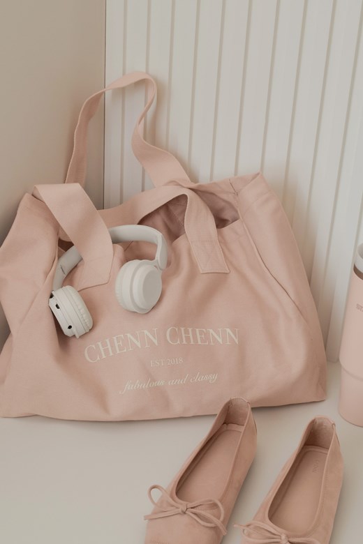 嫩粉帆布托特背袋