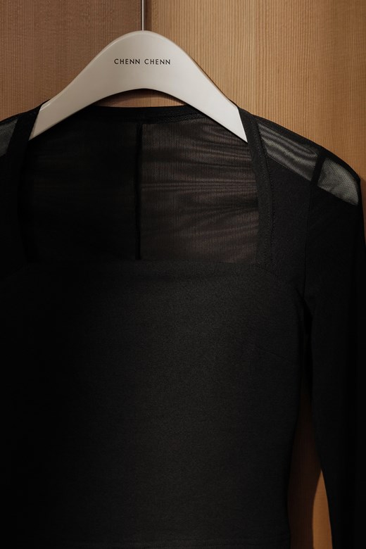 網紗美背拼接長袖BRATOP