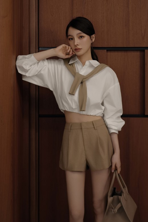 縮腰寬鬆短版襯衫