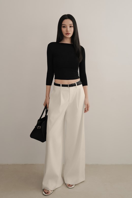 鉤釦打摺西裝寬褲