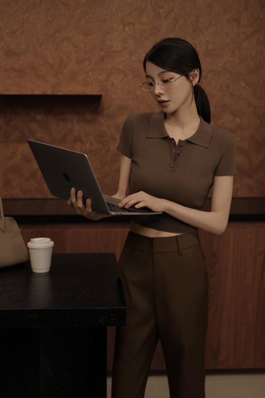 翻領針織短袖上衣