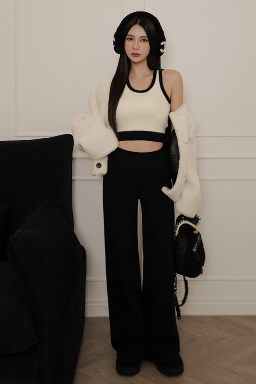 針織落地直筒寬褲