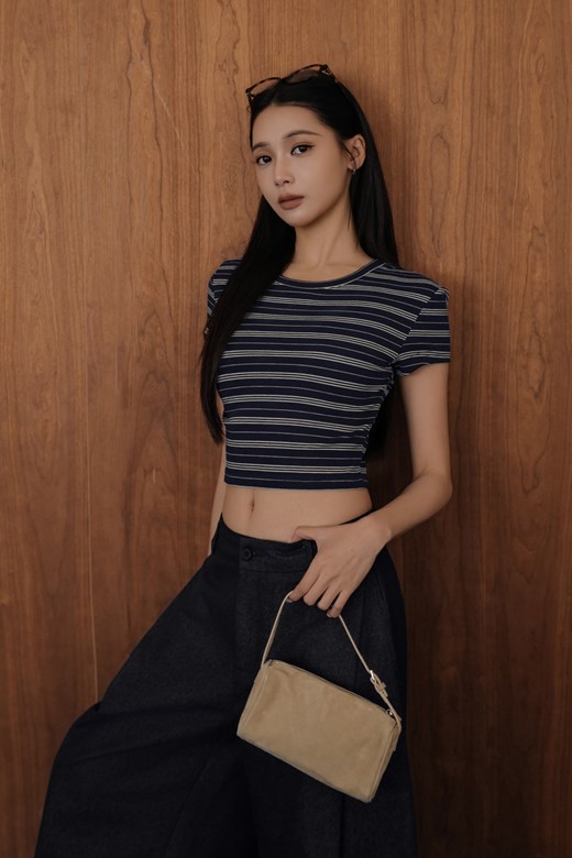 圓領條紋棉質短TEE