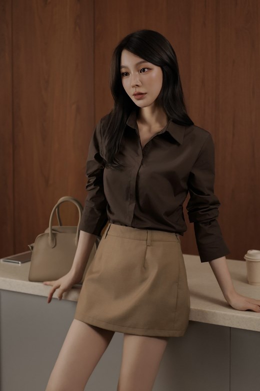 側抓皺收腰合身襯衫