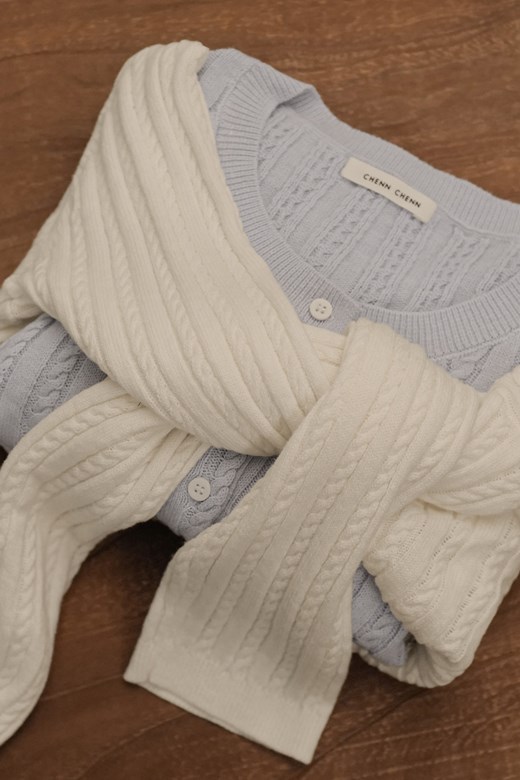 圓領麻花排釦開衫