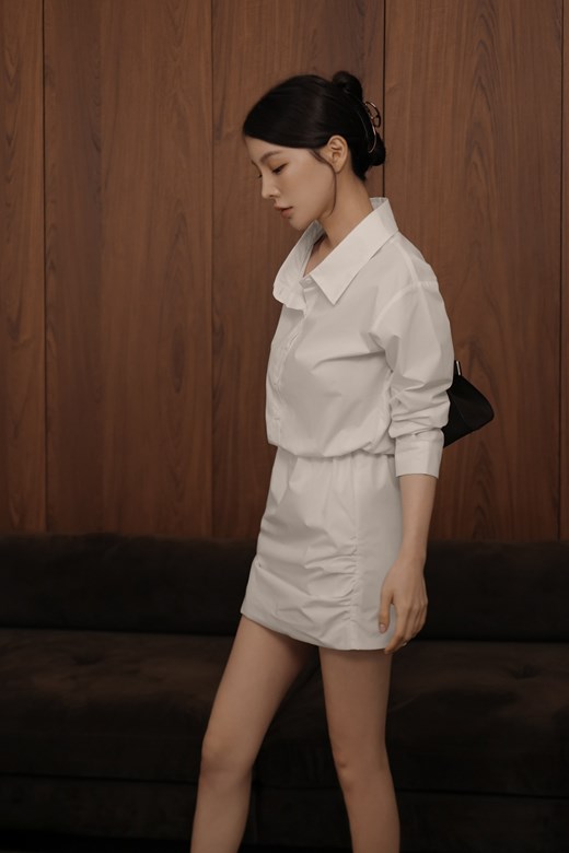 側抓皺襯衫短洋