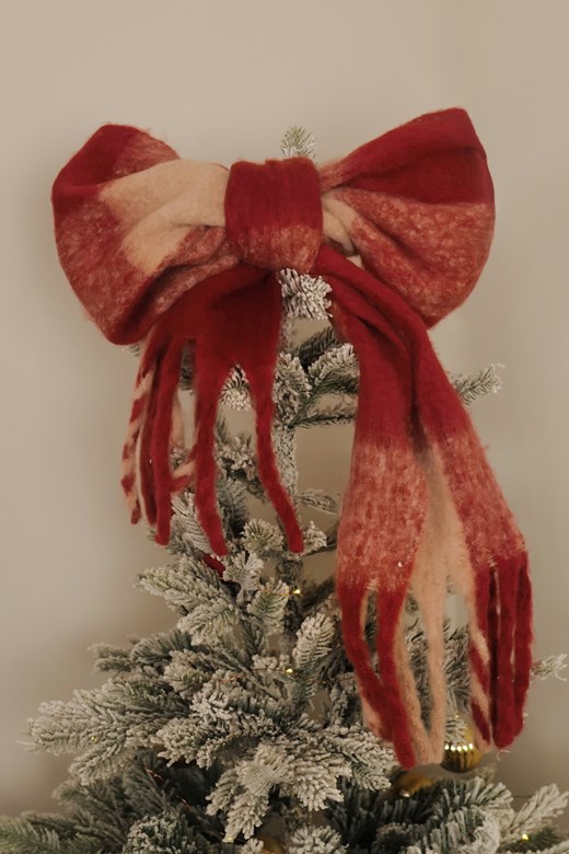 紅格紋流蘇圍巾