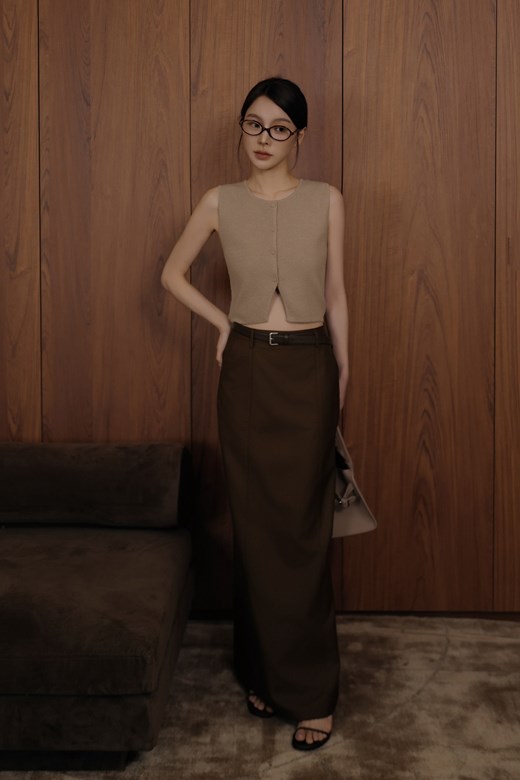 壓線開岔西裝長裙