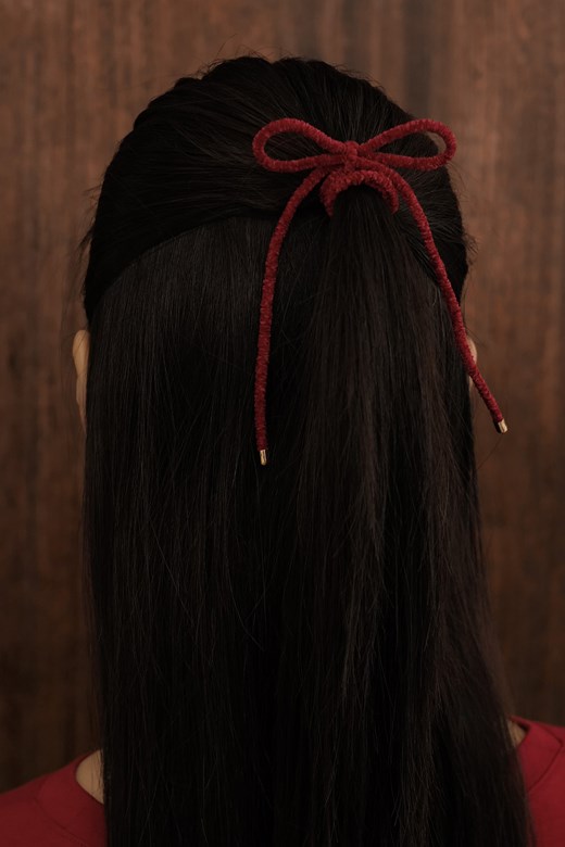 絨面蝴蝶結金釦髮圈