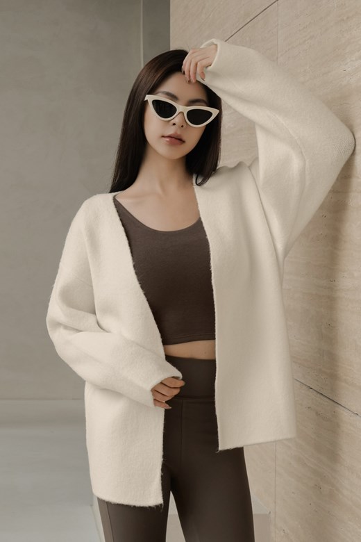 軟絨針織開衫外套(長短版)