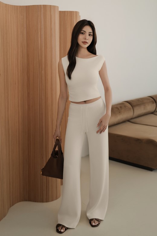 抽繩直筒針織落地褲