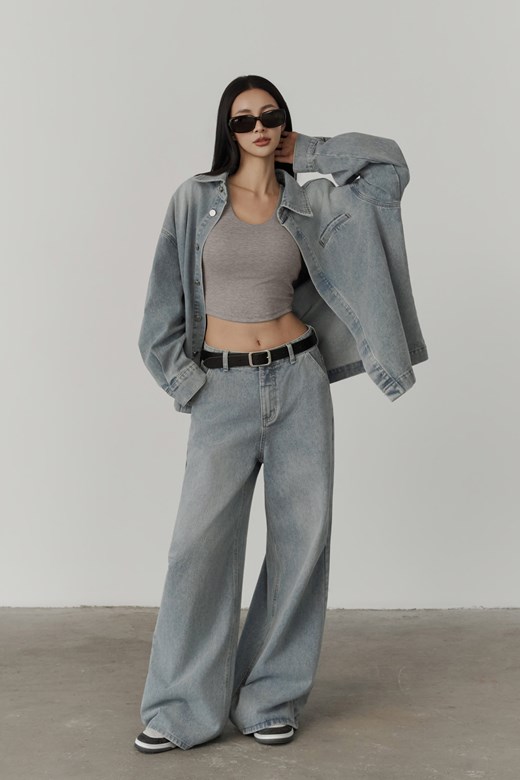 中腰直筒牛仔大寬褲