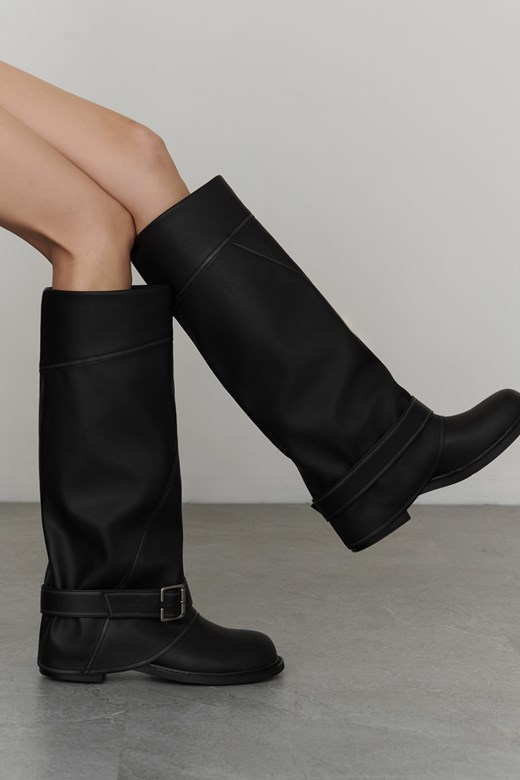 仿舊皮革褲筒長靴