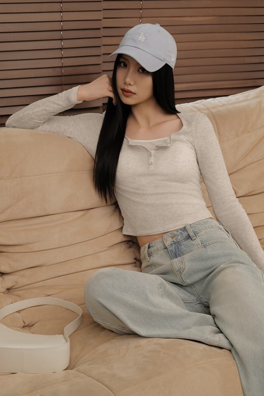 兩件式開釦坑條長袖上衣