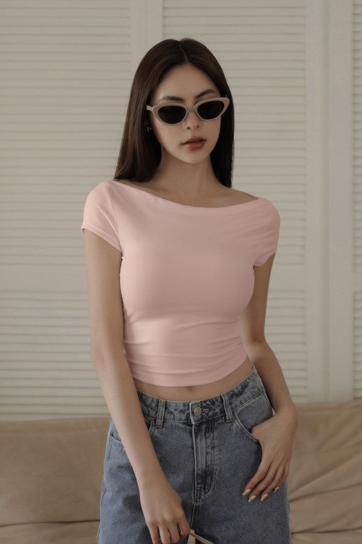 船型領包袖棉質TEE