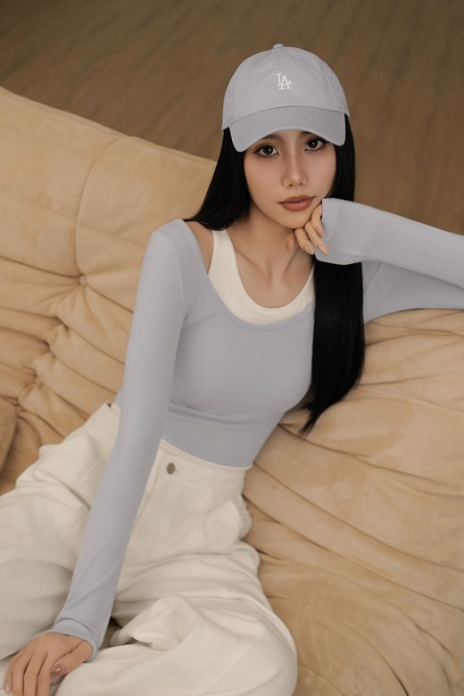 兩件式撞色長袖削肩BRATOP