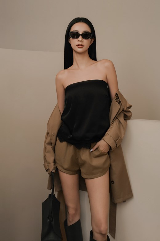 金棕斜口西裝短褲