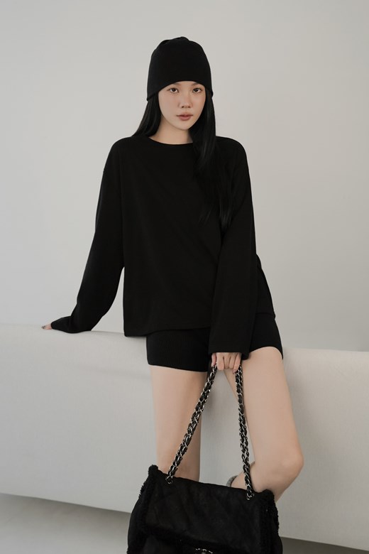 磨毛圓領寬鬆長袖上衣