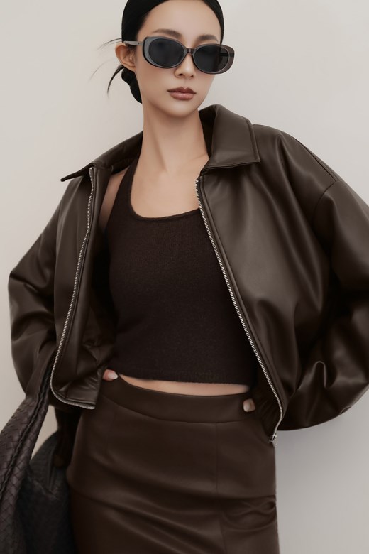 皮革鋪棉拉鍊外套