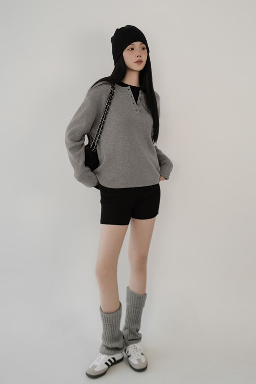 圓領針織開釦毛衣