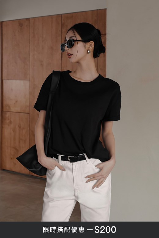 圓領寬鬆棉質TEE