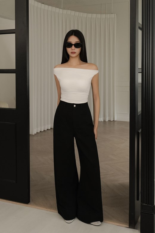 高腰拼接大寬褲