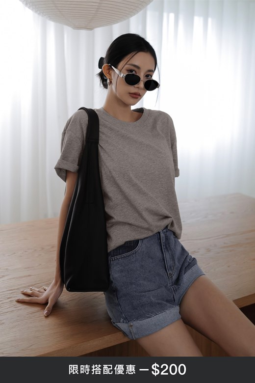 圓領寬鬆棉質TEE