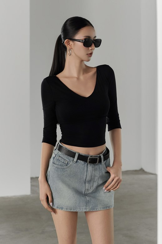 棉質V領七分袖BRATOP