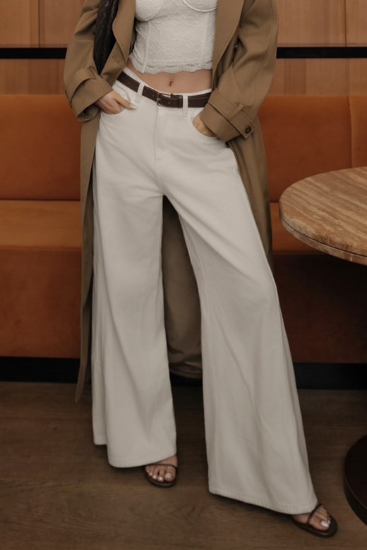 側剪接落地牛仔長褲