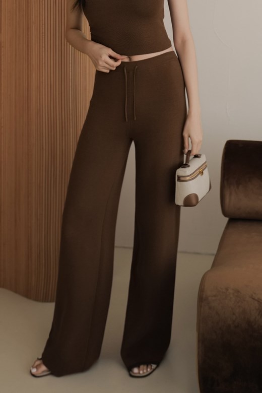 抽繩直筒針織落地褲