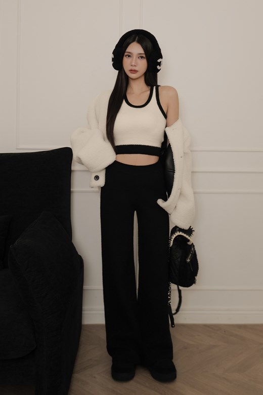 針織落地直筒寬褲