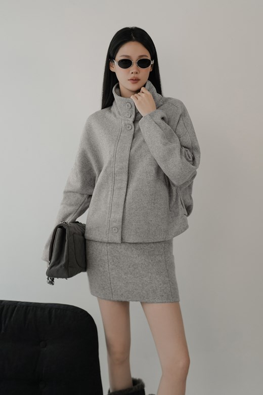 立領毛呢寬鬆外套