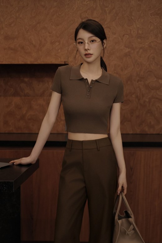 翻領針織短袖上衣