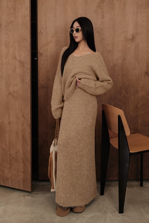 羊駝毛直筒針織長裙